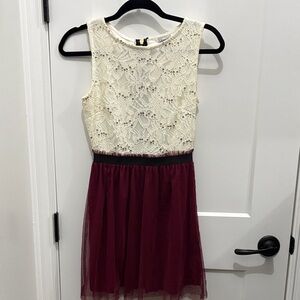 Speechless Cream and Burgundy Lace Midi Dress